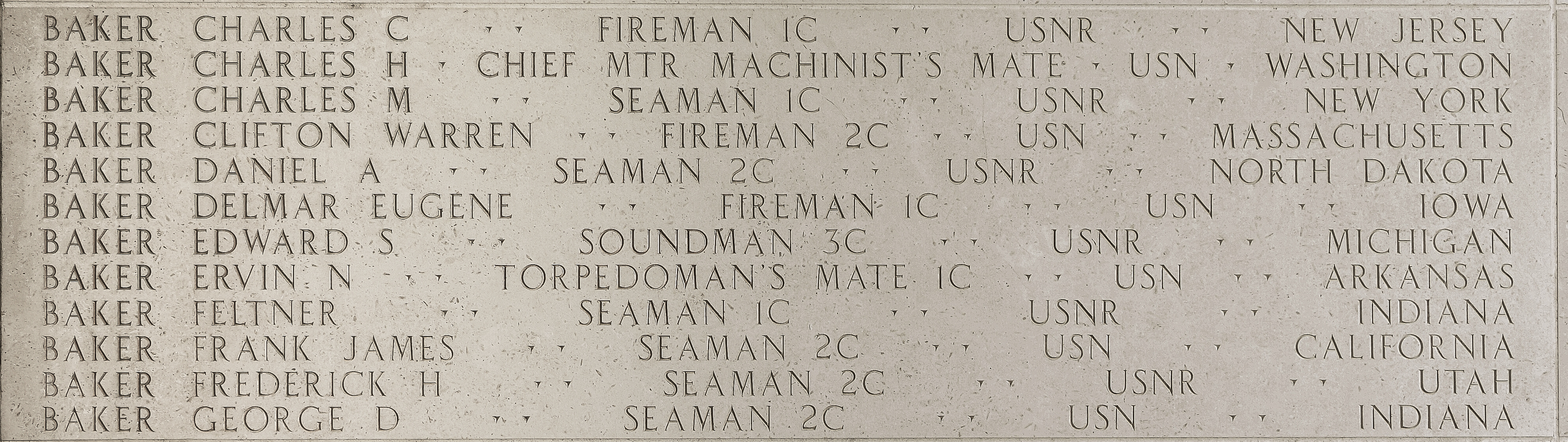 Delmar Eugene Baker, Fireman First Class